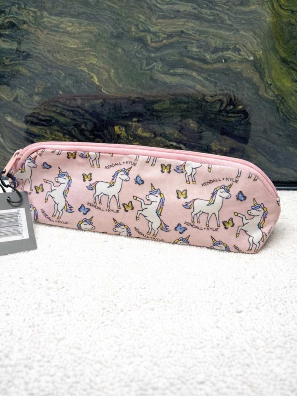Kendall + Kylie Unicorns and Butterflies Print Bag Pouch Pink Zip Top New